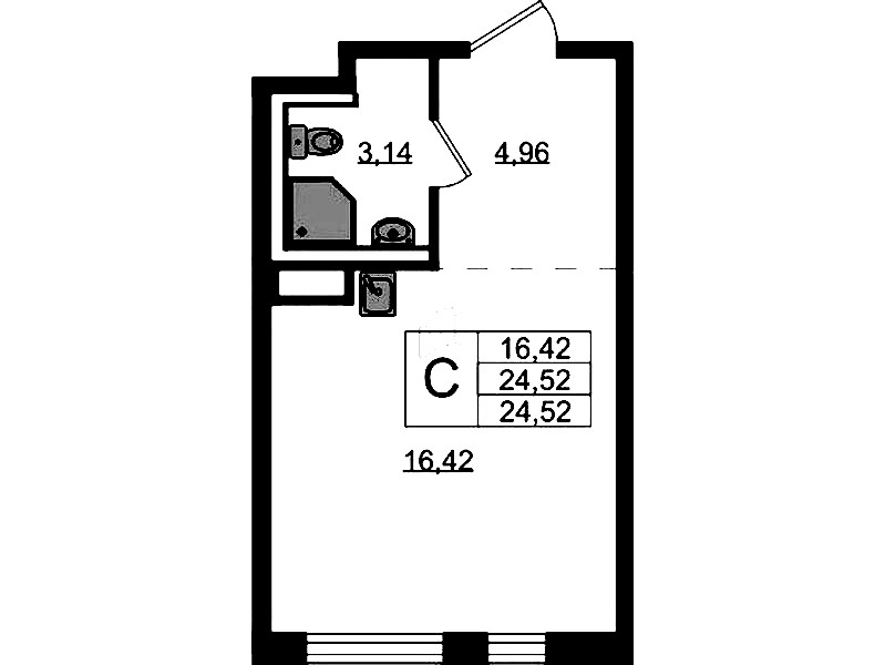Квартира студия 24.52 м², 2/12 эт., ЖК «Новые Лаврики»